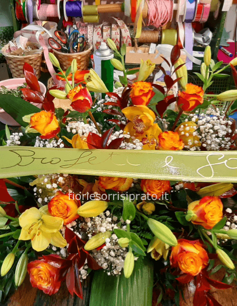 Corona funebre tonalità verde/rosa