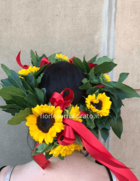 Corona d'alloro con girasoli