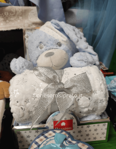 Peluche Nascita con orso celeste