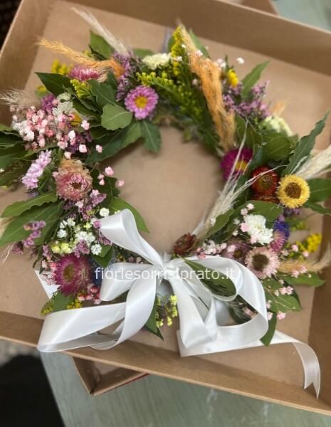 CORONA D'ALLORO CON FIORI FRESCHI E SECCHI