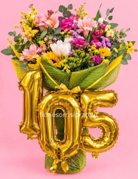 BOUQUET DI FIORI CON PALLONCINI 