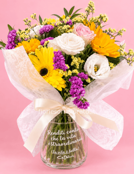 BOUQUET CON VASO PERSONALIZZATO