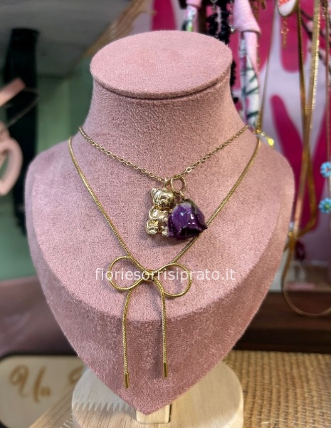 COLLANA FIOCCO/ORSETTO ROSA RESINATA