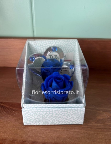 ROSELLINA STABILIZZATA BLU CON CUORICINI